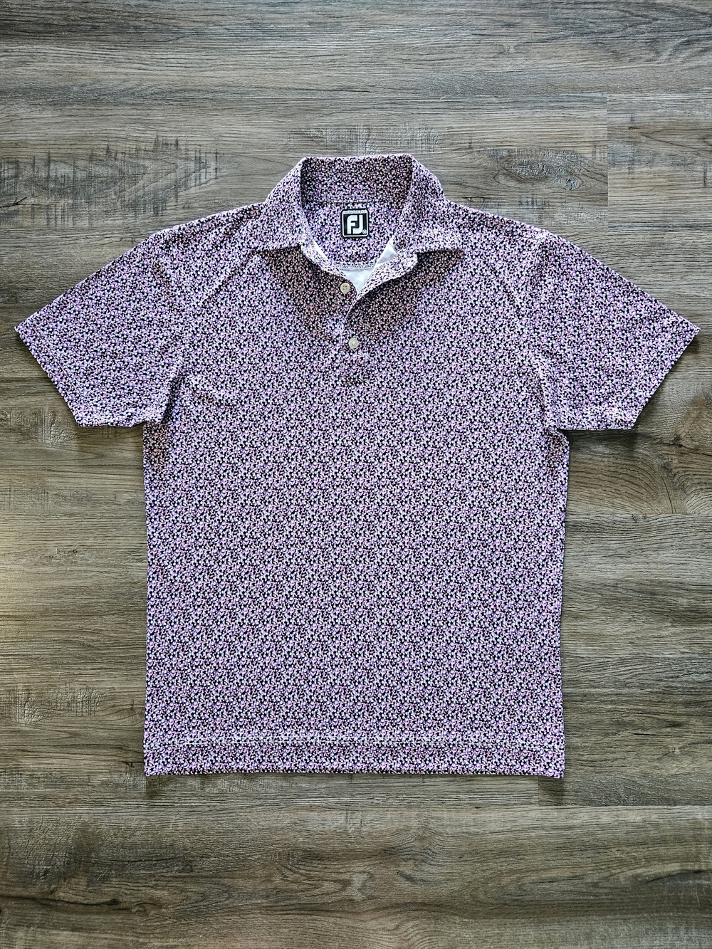FootJoy Men's Meadow Pink & Black Lisle Short Sleeve Athletic Fit Golf Polo